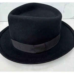 Zara Womens Vintage Wide Brim Wool Fedora Hat With Band Blue Sz M